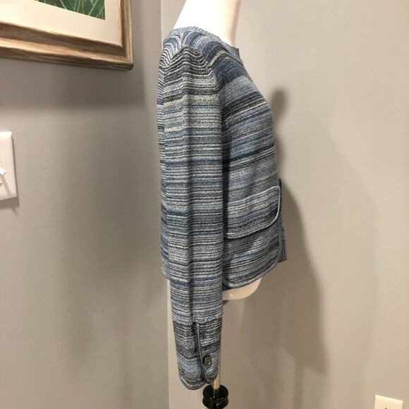 Sportmax Max Mara Blue Striped Knit Oversized Front Pockets Crewneck Sweater S/M - Picture 5 of 14